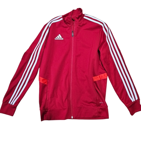 Adidas Youth Track Warm-up Striped Zip Red Jacket - Picture 1 of 5